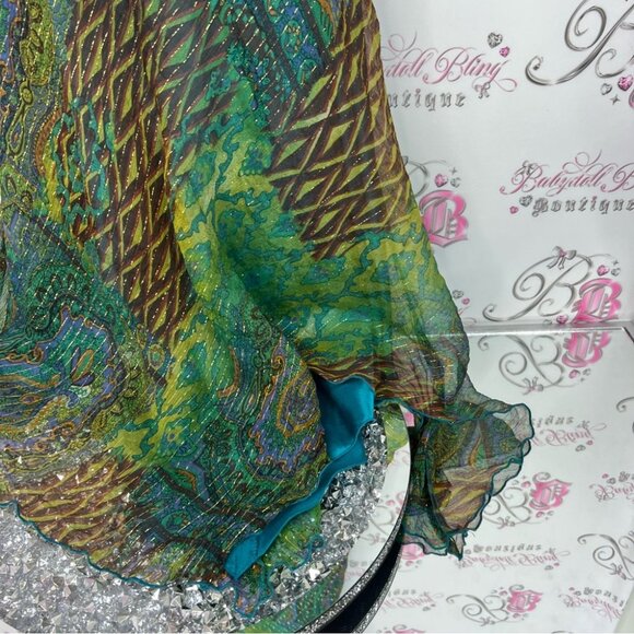 Cache dress long halter tie up beaded tassle Green and Brown Backless Dress - Picture 7 of 15